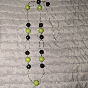 $1 with Bundle ~ Long Station Necklace Lime Green Black  6306